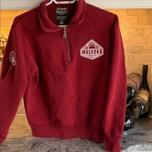 Red quarter Zip Up Sweatshirt with Relaxed Fit and Soft Material